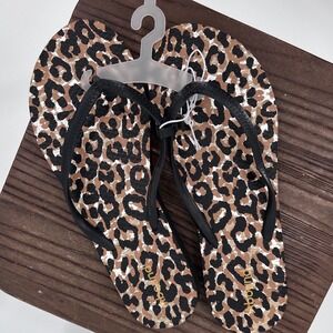 Abound Womens Leopard Print Flip Flop Sandals Black Tan Animal Print Size 10